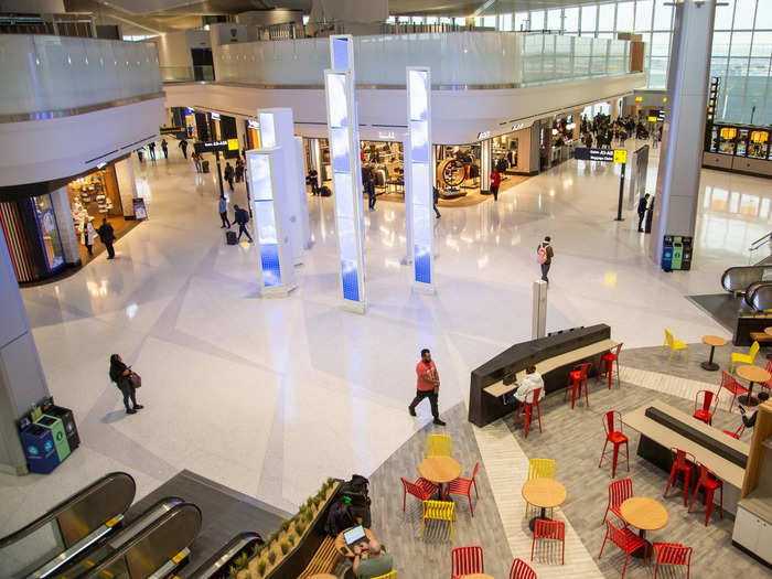 Past security and into the departures hall, Terminal A looked refreshed with more towering windows and modern panels on the ceiling.