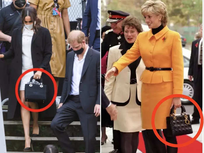 Meghan paid homage to her late mother-in-law with a Dior handbag used by Princess Diana in 1995.