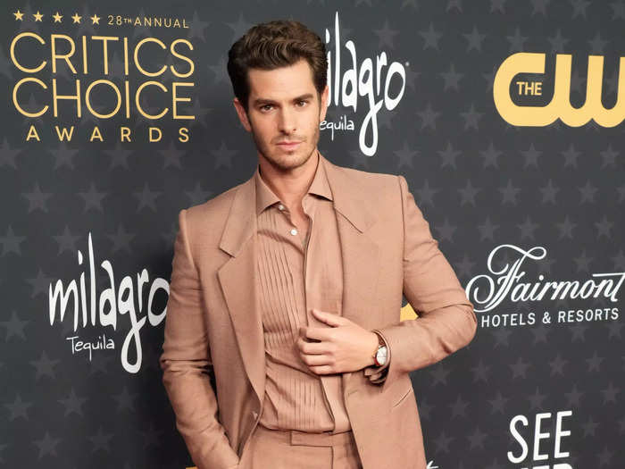Andrew Garfield led the red carpet arrivals in a sharp all-nude suit.