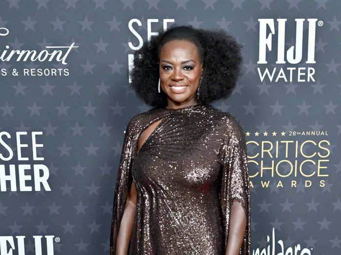 Viola Davis wore a pleated, sequinned gown that was custom-designed by Pierpaolo Piccioli for Valentino.