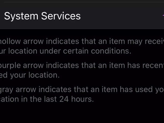 Scroll down to the bottom of the list of apps that use Location Services and select 