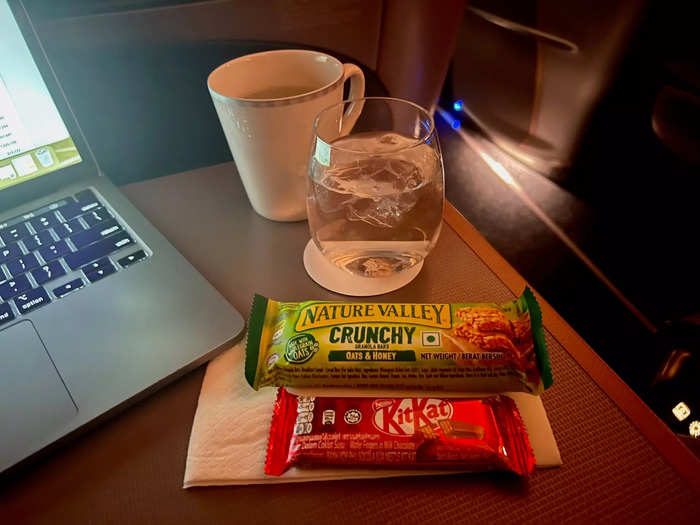 The flight attendants brought me tea, water, and more fruit as a final snack, though this was on request and not scheduled service.