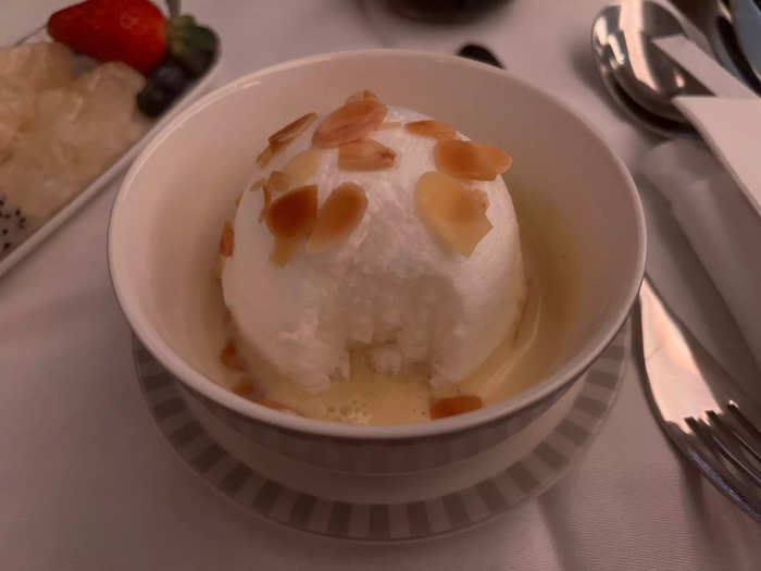 I will say the standout of the entire meal was the "floating island" dessert, which is an egg white dome with almonds and vanilla custard and was hands down the best dessert I