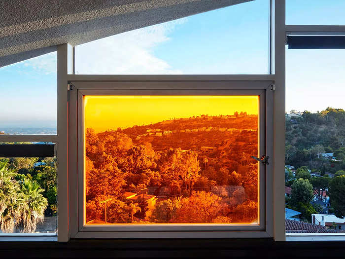 This sepia-toned window changes the perspective of the exterior landscape.