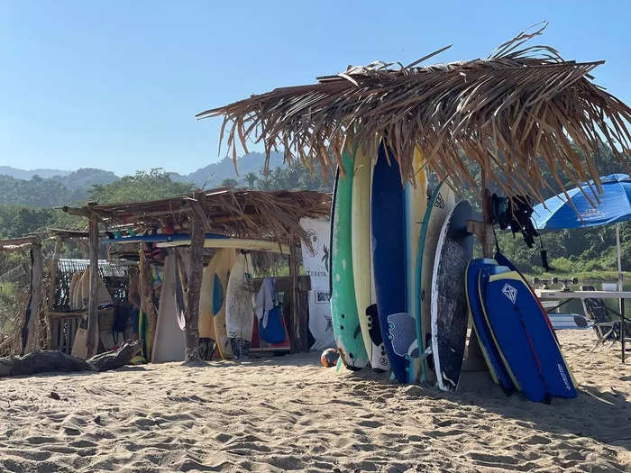 I learned that surfing is a big draw in San Pancho and saw many shops in town and huts on the beach offering rentals and lessons.