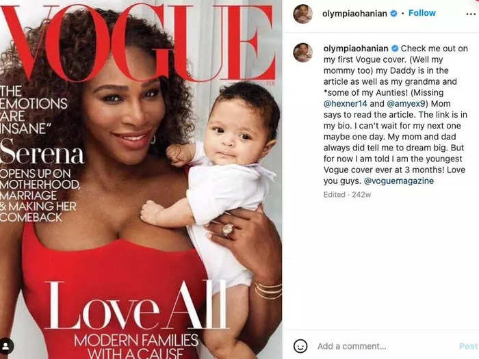 Olympia became the youngest person to grace the cover of Vogue, at 3 months old.