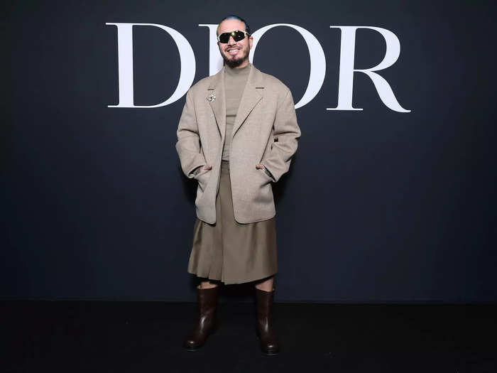 J Balvin also wore a skirt to the Dior show.