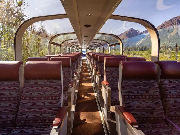 For a more luxurious experience, passengers can upgrade to the "Goldstar service," which comes with an upper-deck seat under a glass dome ceiling and meals in the dining car. These tickets run $489 from Anchorage to Fairbanks, including three meals, from May to September.