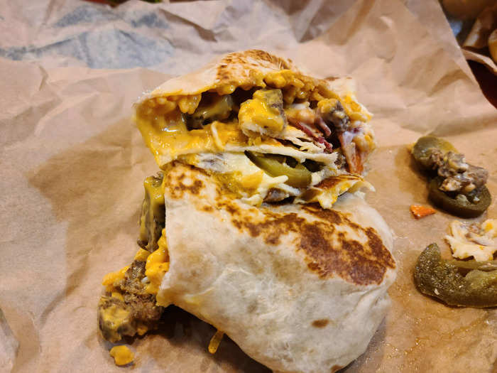 1. Spicy-double-steak grilled-cheese burrito