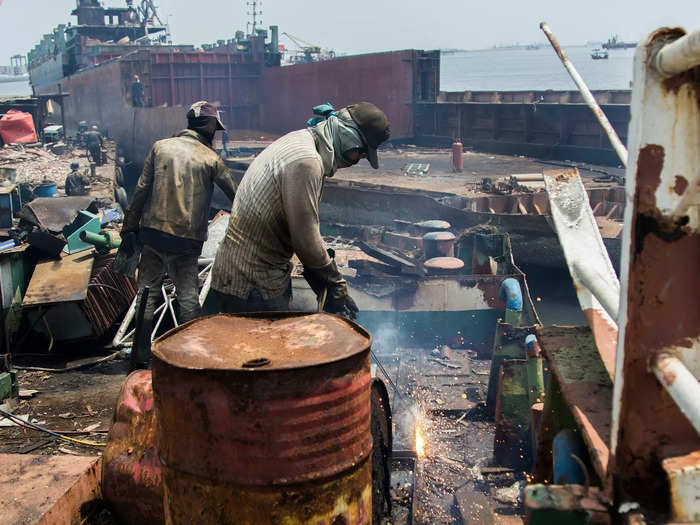 It takes thousands of workers to break down a single cruise ship.