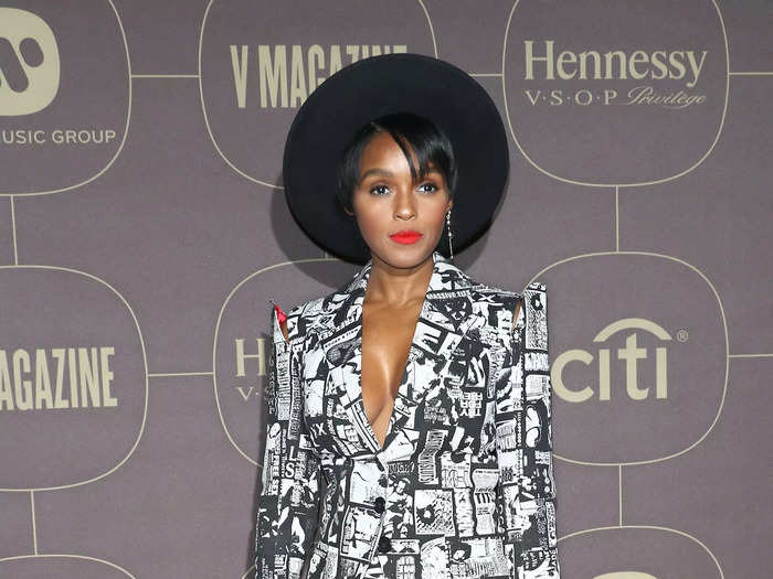 Monáe wore a printed suit to the January 2018 Warner Music Group Pre-Grammy Celebration.