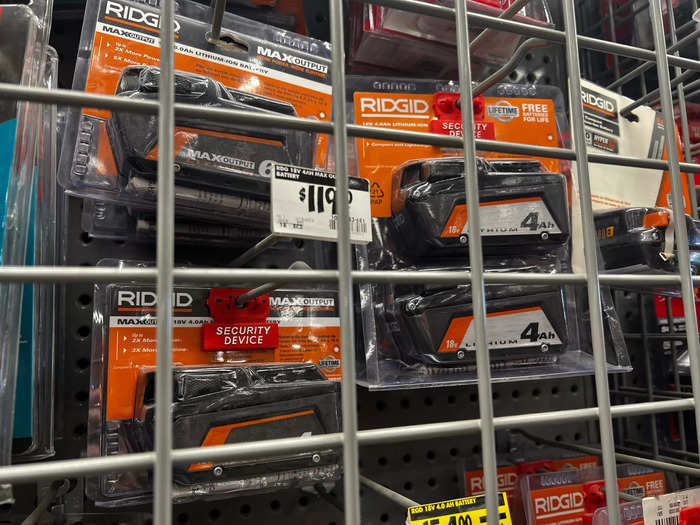 Some battery packs that were locked in cages were also tagged with RF devices at Home Depot.