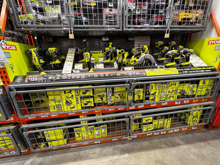 Higher-priced power tools were locked in merchandise cages at Home Depot, though it wasn