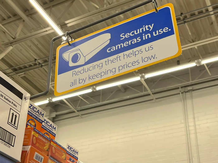 Surveillance continued into the store, with signs warning customers that there are "security cameras in use" and "reducing theft helps us all by keeping prices low."