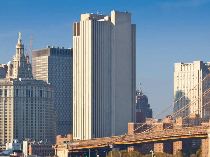 Many believe that the Verizon Building on Pearl Street contrasts too heavily with its surrounding buildings, disrupting the beauty of New York City