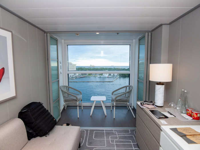 The veranda, lined with floor-to-ceiling windows, was the perfect private nook during sunny and breezy days out at sea.