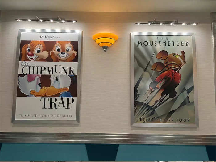 The walls are adorned with fake movie posters that replace favorites like "Freaky Friday" with Disney characters.