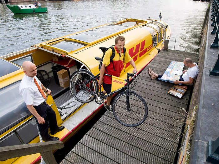 And in the Netherlands, boats get bicycle couriers closer to their destination for time-sensitive deliveries.