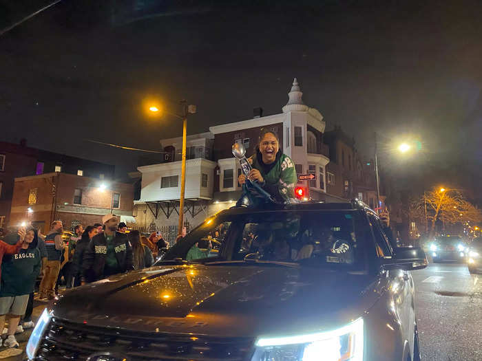 Even those fans that were driving and soon to be stuck in the traffic caused by the parade were ready to get the crowd revved up.