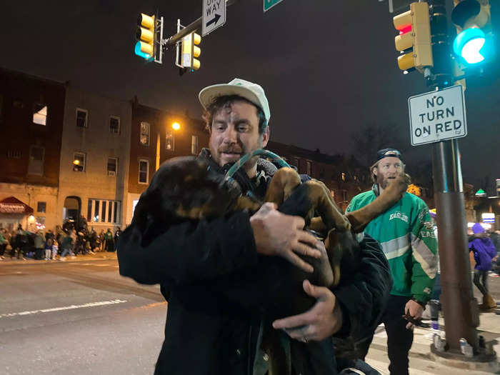 There were several dogs present on Broad Street. Some were handling the fireworks better than others.