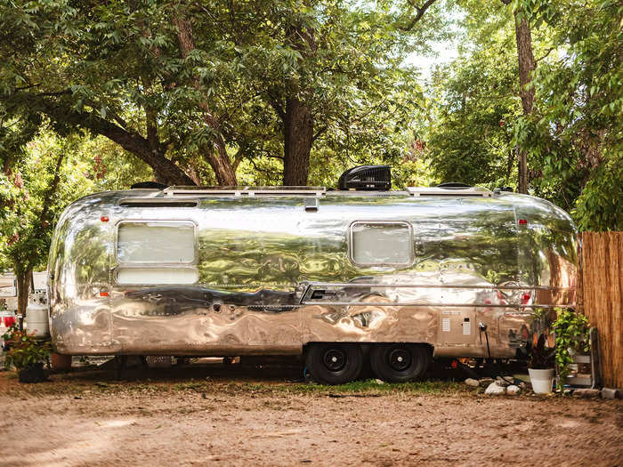 The 27-foot-long Airstream is parked in a lot near downtown Austin. It