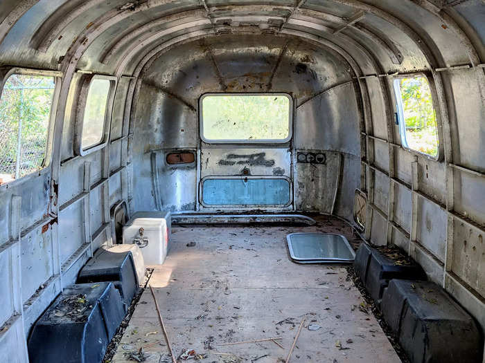 The Airstream was in a state of disrepair. Every surface was covered in a thick layer of dirt and grime.