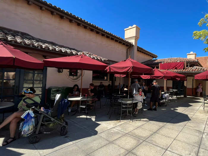 After getting too hot, I took my work over to the covered tables near The Brown Derby Lounge.