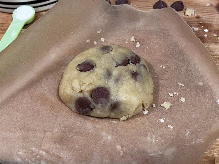 I placed the cookie on a piece of parchment paper and microwaved it for one minute and 10 seconds.