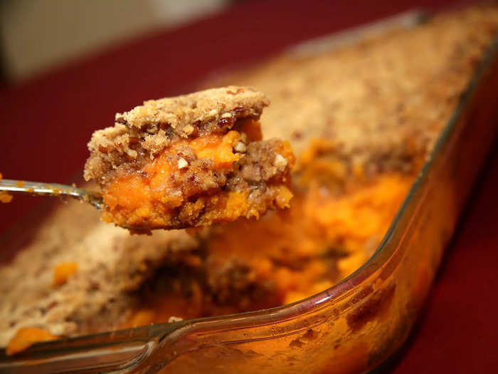 Sweet-potato casserole never ceases to astonish me with its combination of candy and vegetables.