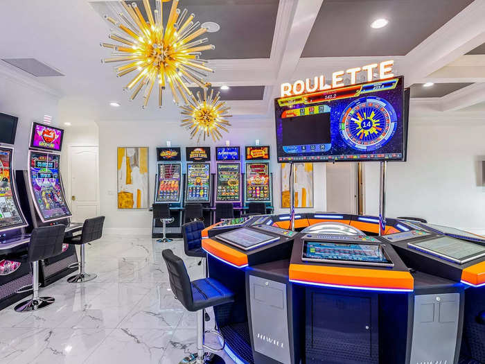 The mansion also comes with a casino that includes an eight-player roulette wheel and various slot machines.