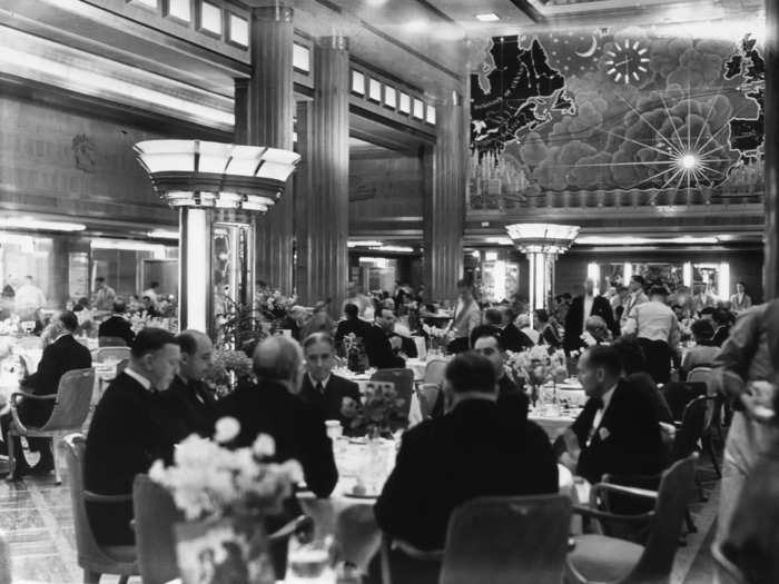 The Queen Mary had a particularly luxurious restaurant. Above the guests dining in the restaurant was a map with a radiating light that pinpointed where the ocean liner was at all times.