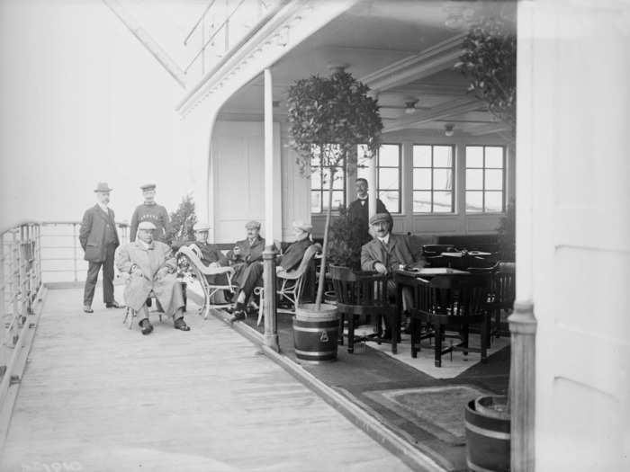 If guests were tired of their rooms, there were a number of places they could go. Men could drink at one of the bars on the Mauretania.