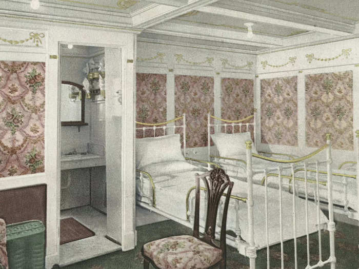 Here is one of the rooms on the Olympic, known as the Chamber De Lux. The wallpaper appears to match the lining of the chairs.