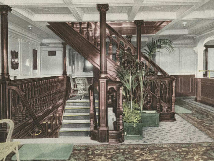 At the start of the 20th century, a number of famous ocean liners were launched, including the RMS Olympic in 1910, featuring an elegant main staircase, as well as the Aquitania in 1913.