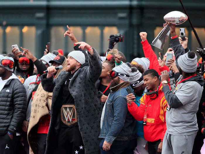 Travis also enjoyed the parade, but he did not get as wild as his brother.