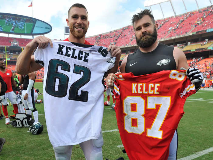 While their matchup in the Super Bowl is a first, the two have played each other before, with Travis and the Chiefs getting the better of Jason and the Eagles most recently in the 2021 season.