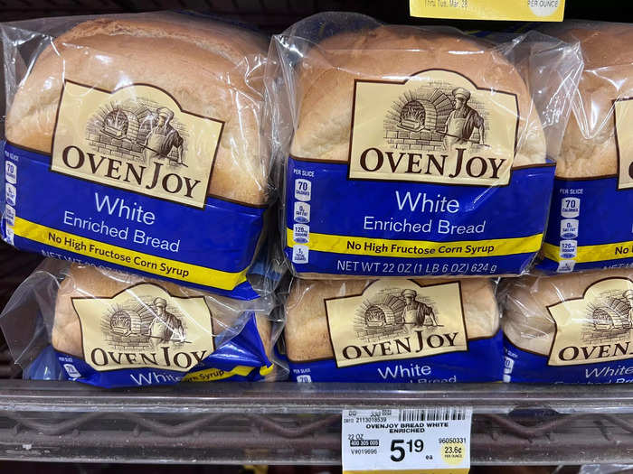 Safeway sells its sliced white bread for $5.19 or five cents cheaper than the previous year.