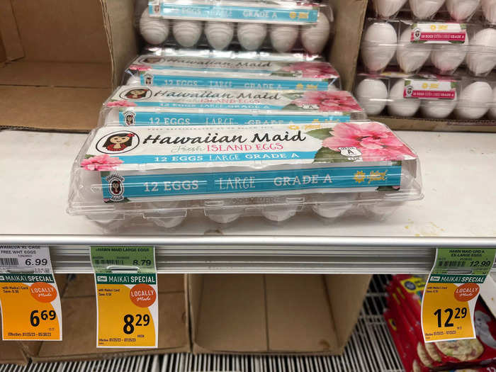 In February 2022, a dozen eggs were $4.50. One year later and the sale price has almost doubled to $8.30 at Foodland.