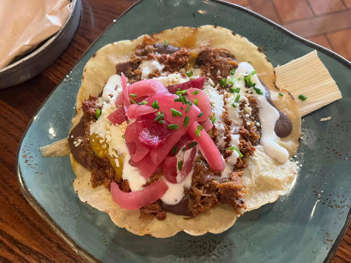 We also ordered the tlayuda, which is like a flat, crispy tostada.