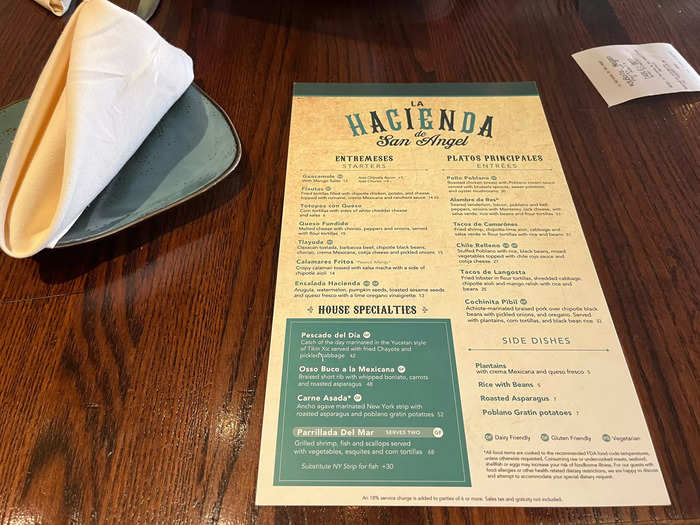 The menu is filled with traditional Mexican-inspired dishes.