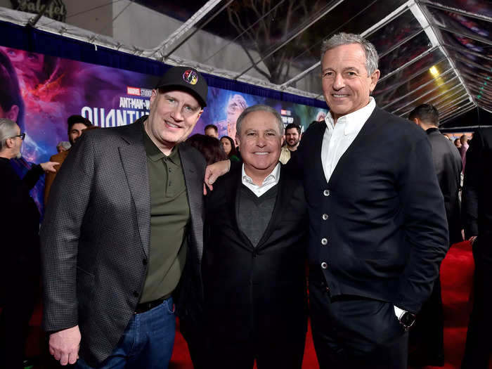 Kevin Feige showed off his latest Marvel cap along with Disney chairman Alan Bergman and CEO Bob Iger.