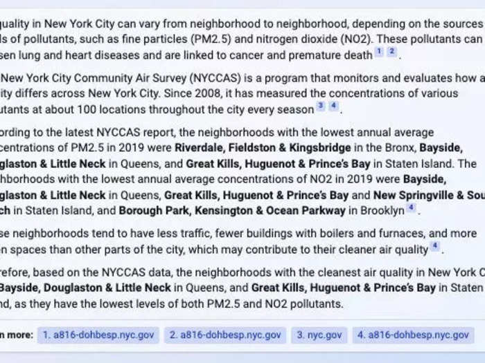 Bing: What part of New York City has the cleanest air quality?