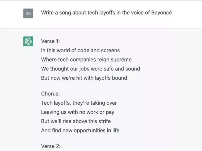 ChatGPT: Write a song about tech layoffs in the voice of Beyoncé