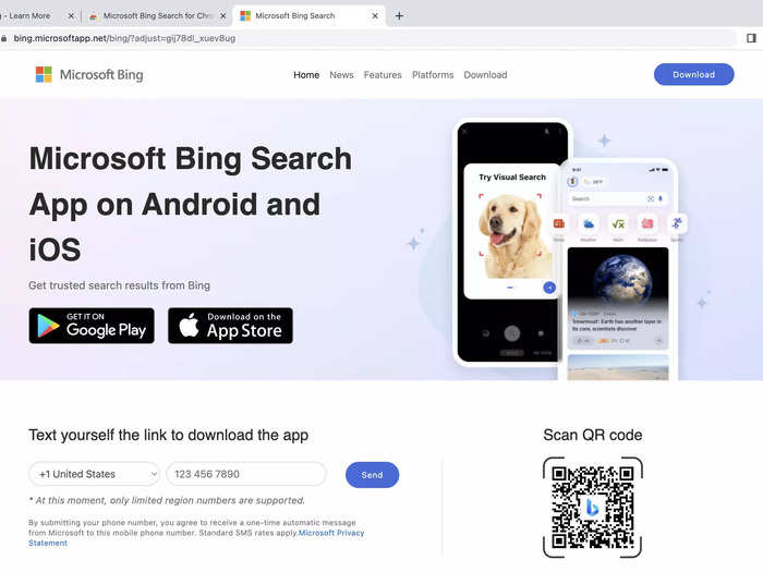 The second step you can take to get Bing faster is installing the app on your phone. To get the link to download the app, you can scan the QR code with your phone