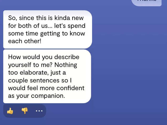 Then you can start chatting. Users can give a "thumbs up" to the answers they like and a "thumbs down" to the ones they dislike.