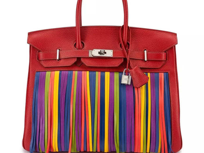 Rouge Garance Clemence and Multicolor Fringe Birkin 35 HSS Palladium Hardware, 2009 — about $73,000