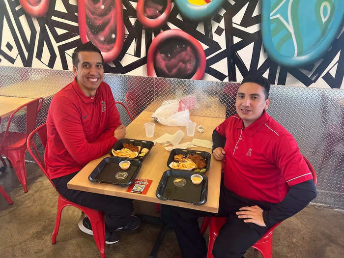 I passed on the Reaper, but I met a heat-loving foodie named Adam Cali, left, during my visit. He and his friend Marcus Vega both work at Angel Stadium, across the street from Dave