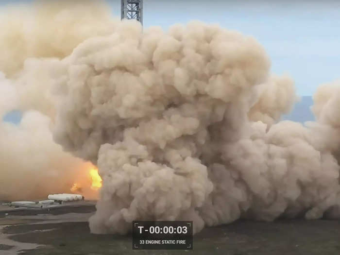 The smoke quickly spread over the launchpad during the static fire.