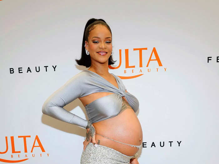 In March 2022, Rihanna arrived at the launch of Fenty Beauty at ULTA Beauty in a coordinating silver set from Coperni.