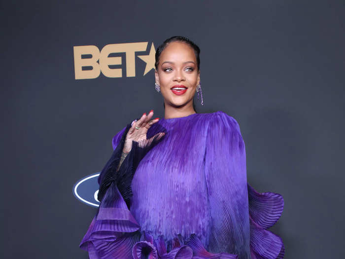 At the NAACP Image Awards in February 2020, Rihanna wore a purple Givenchy gown with a textured hem.